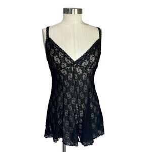 Petra Fashions Black Lace Sheer Romper Nightgown Y2K 90s Lingerie Size L